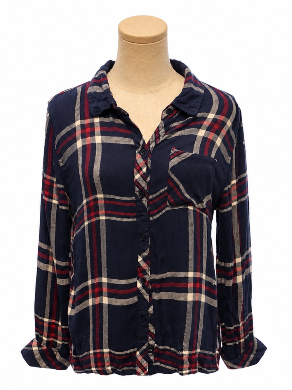 Rails Women’s Large Navy Red Plaid Button-Up Shirt Flannel Style
